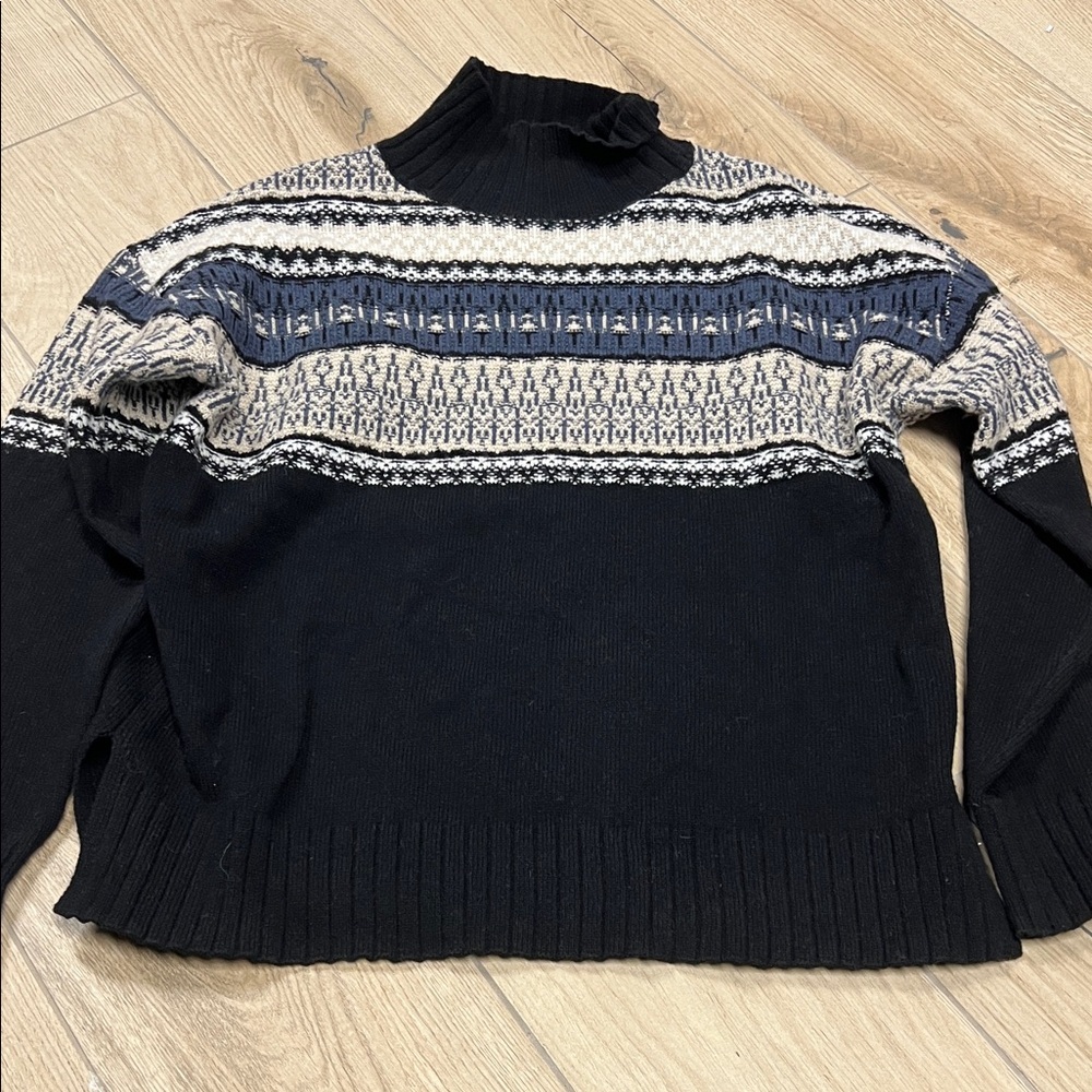Frank and Oak Black and Cream Patterned wool blend Sweater